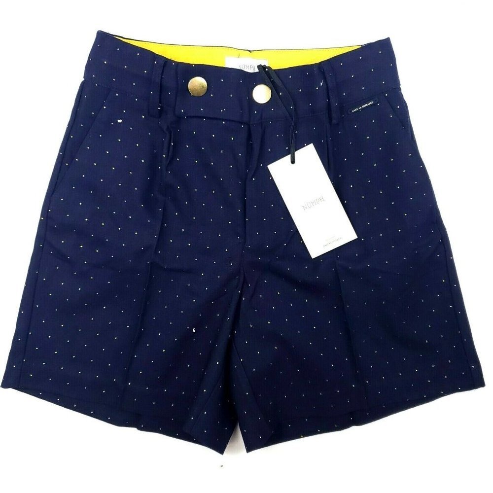 NWT NUMPH NWT High Waisted Shorts Metallic Polka Dot Dark Blue Gold Buttons